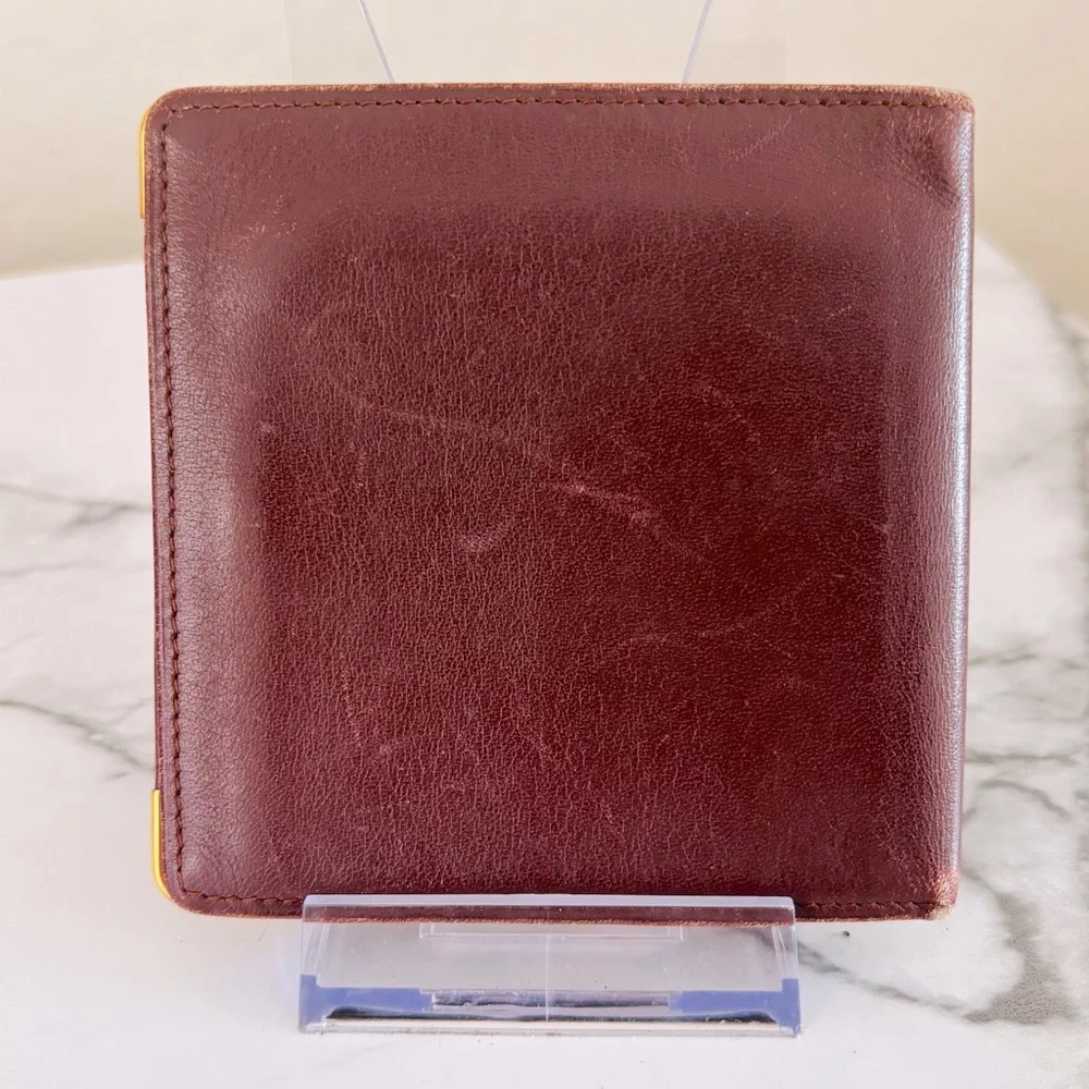 Cartier Vintage Burgundy Leather Wallet with‎ Gold Accents